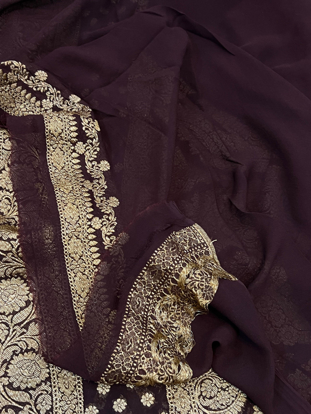 Coffee Brown Pure Banarasi Khaddi Georgette Saree - Aura Benaras