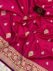 Rani Pink Banarasi Handloom Katan Silk Saree - Aura Benaras