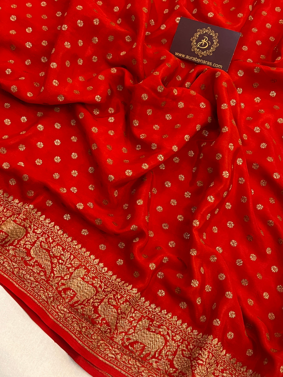 Red Pure Crepe Silk Handloom Banarasi Saree