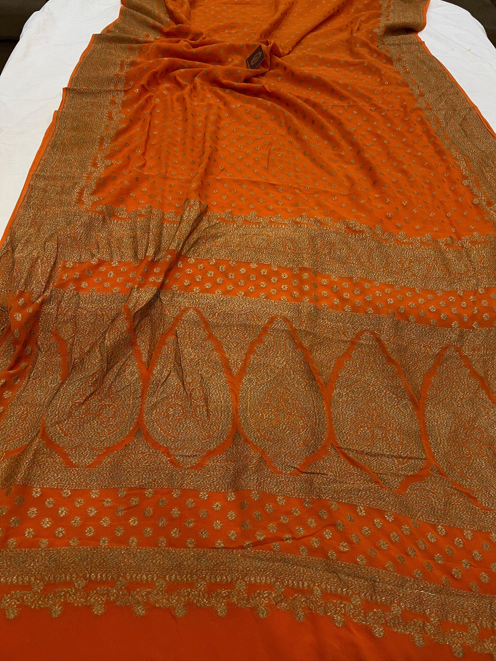 Orange Pure Banarasi Khaddi Georgette Saree - Aura Benaras