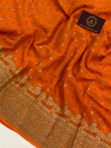 Orange Pure Banarasi Khaddi Georgette Saree - Aura Benaras
