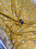 Mustard Yellow Banarasi Handloom Katan Silk Saree - Aura Benaras