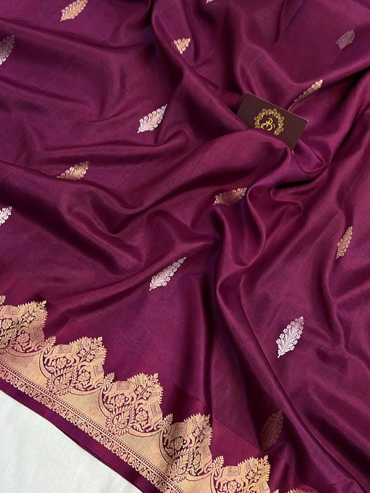 Purple Pure Katan Silk Banarasi Handloom Saree
