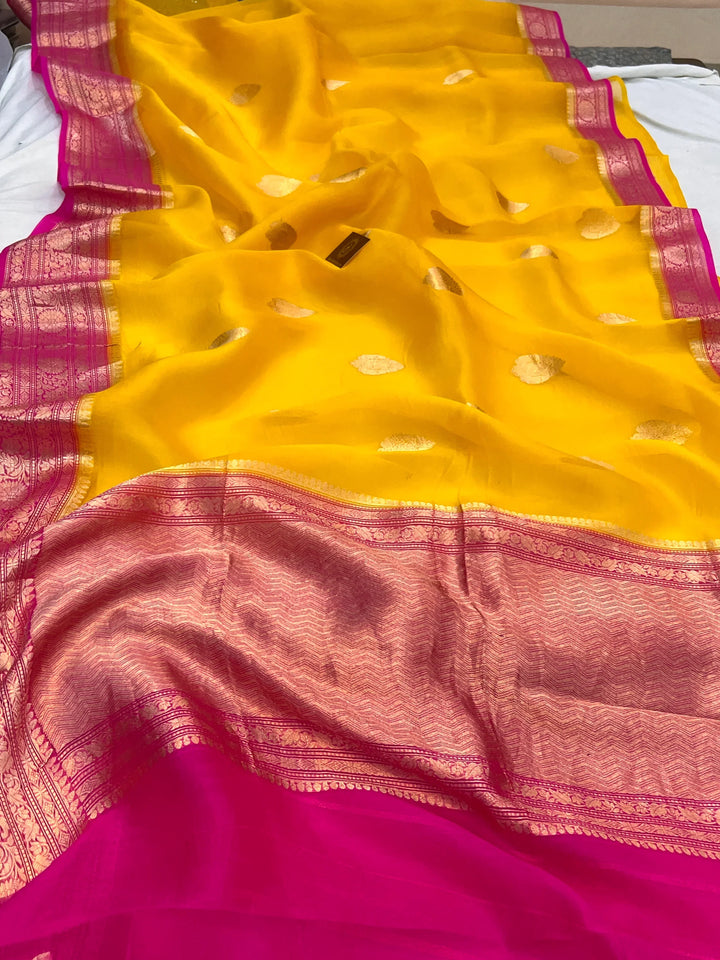 Yellow Banarasi Handloom Kora Silk Saree