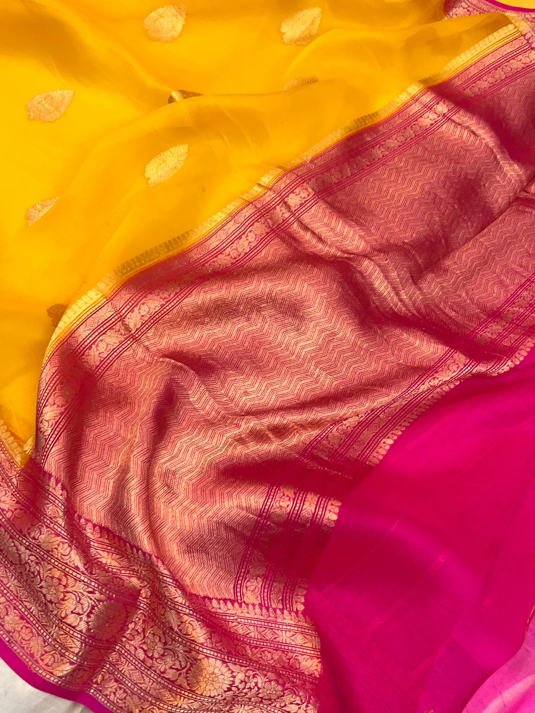 Yellow Banarasi Handloom Kora Silk Saree