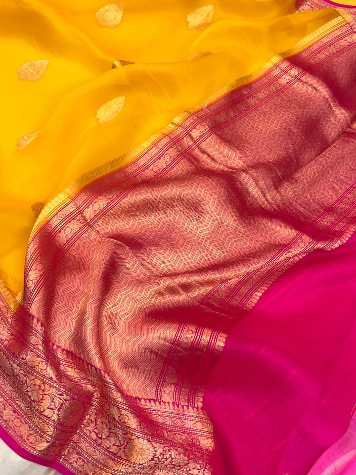 Yellow Banarasi Handloom Kora Silk Saree