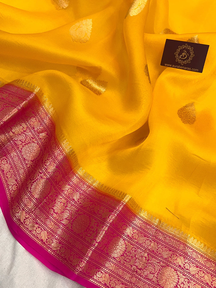 Yellow Banarasi Handloom Kora Silk Saree