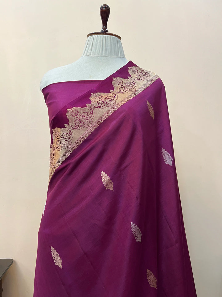 Purple Pure Katan Silk Banarasi Handloom Saree