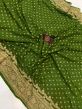 Mehendi Green Pure Banarasi Khaddi Georgette Saree - Aura Benaras