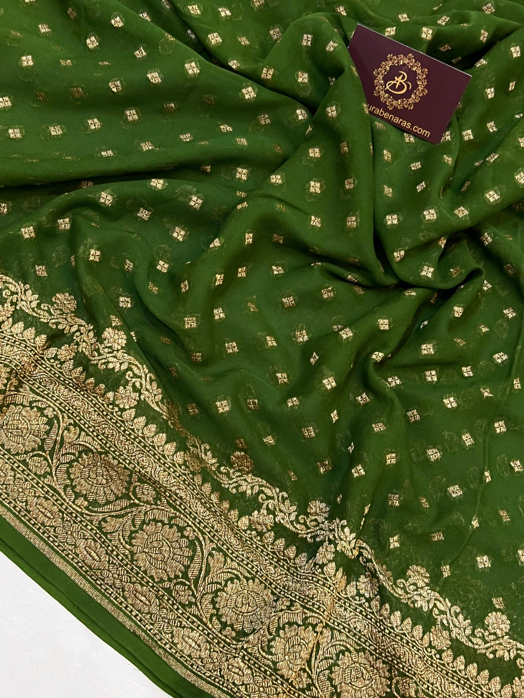Mehendi Green Pure Banarasi Khaddi Georgette Saree - Aura Benaras