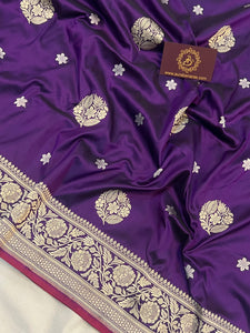 Purple Banarasi Handloom Katan Silk Saree - Aura Benaras