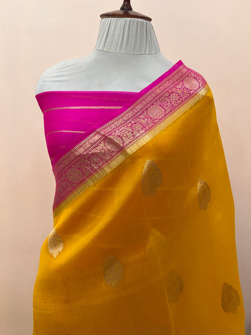Yellow Banarasi Handloom Kora Silk Saree