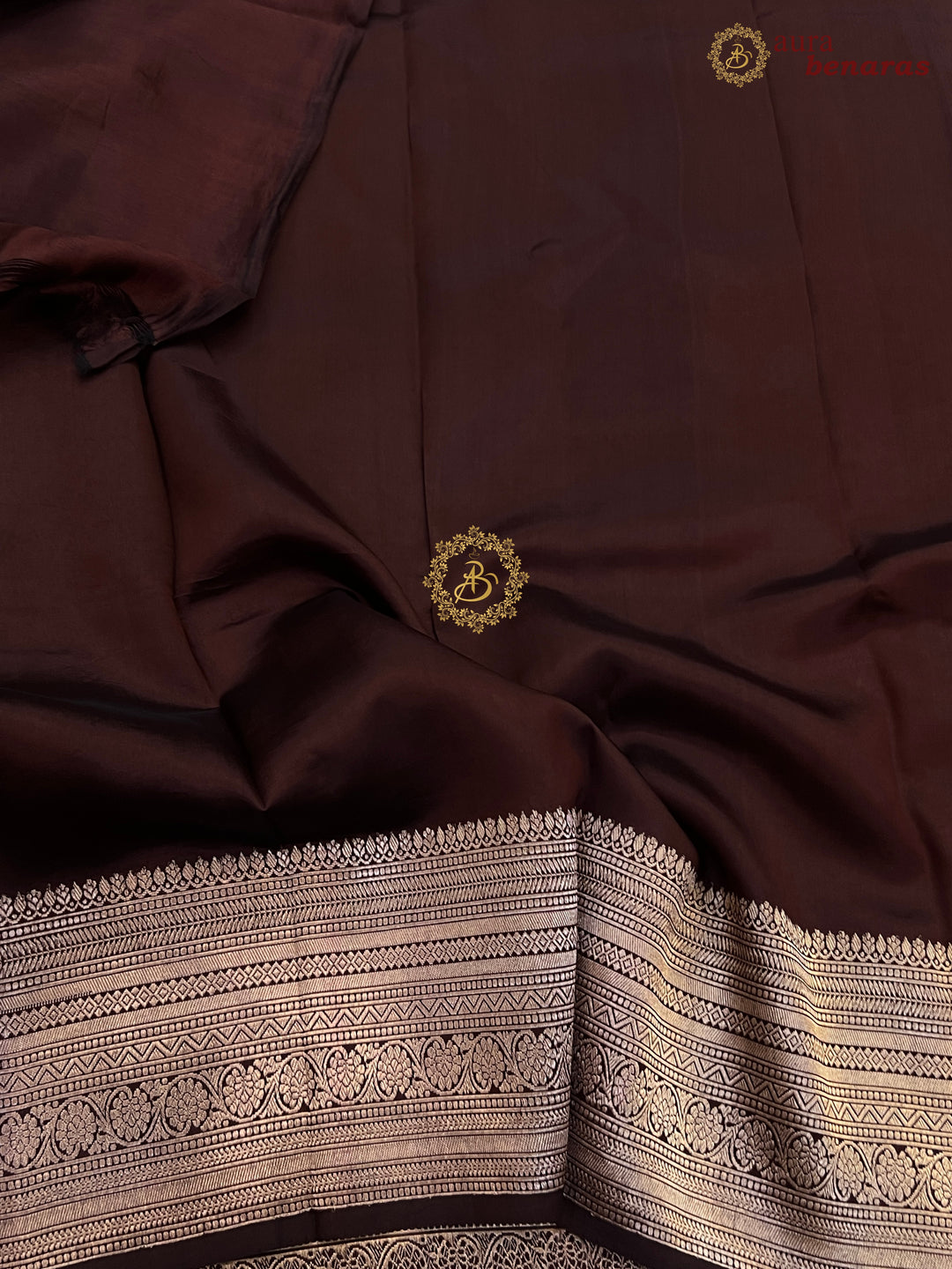 Coffee Brown Pure Silk Banarasi Saree – Kadhwa Floral Design