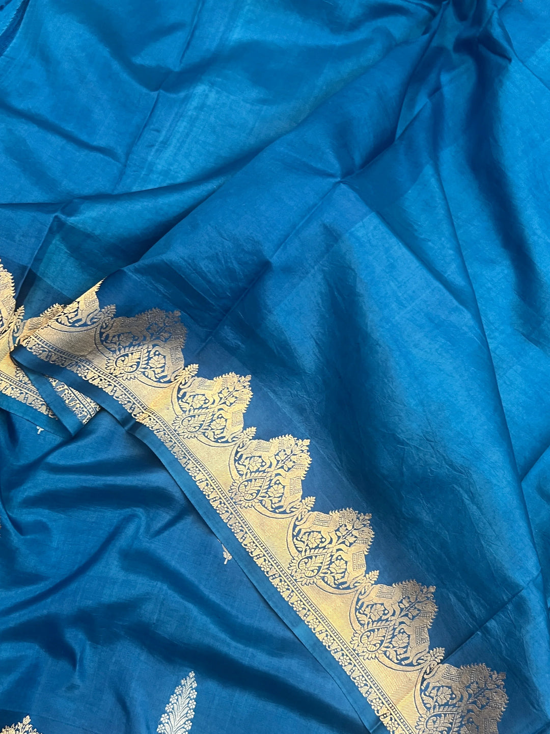 Deep Blue Pure Katan Silk Banarasi Handloom Saree