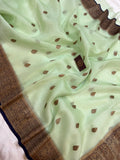 Pastel Green Banarasi Handloom Kora Silk Saree