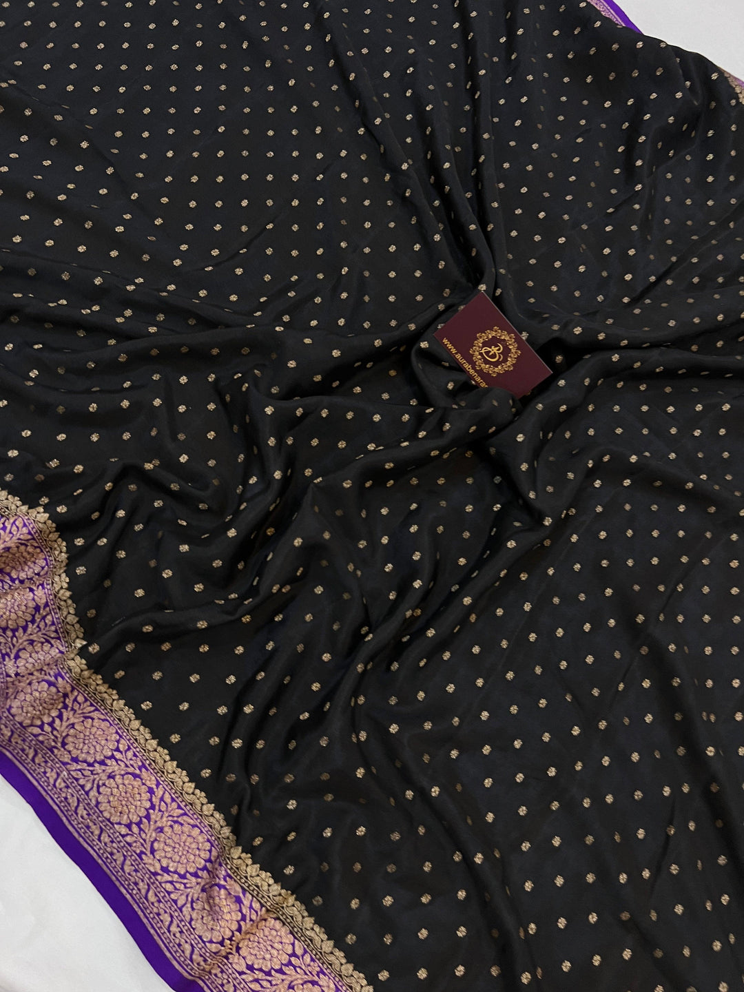 Black Pure Banarasi Khaddi Crepe Silk Saree - Aura Benaras