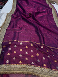 Wine Pure Banarasi Handloom Tissue Silk Saree - Aura Benaras