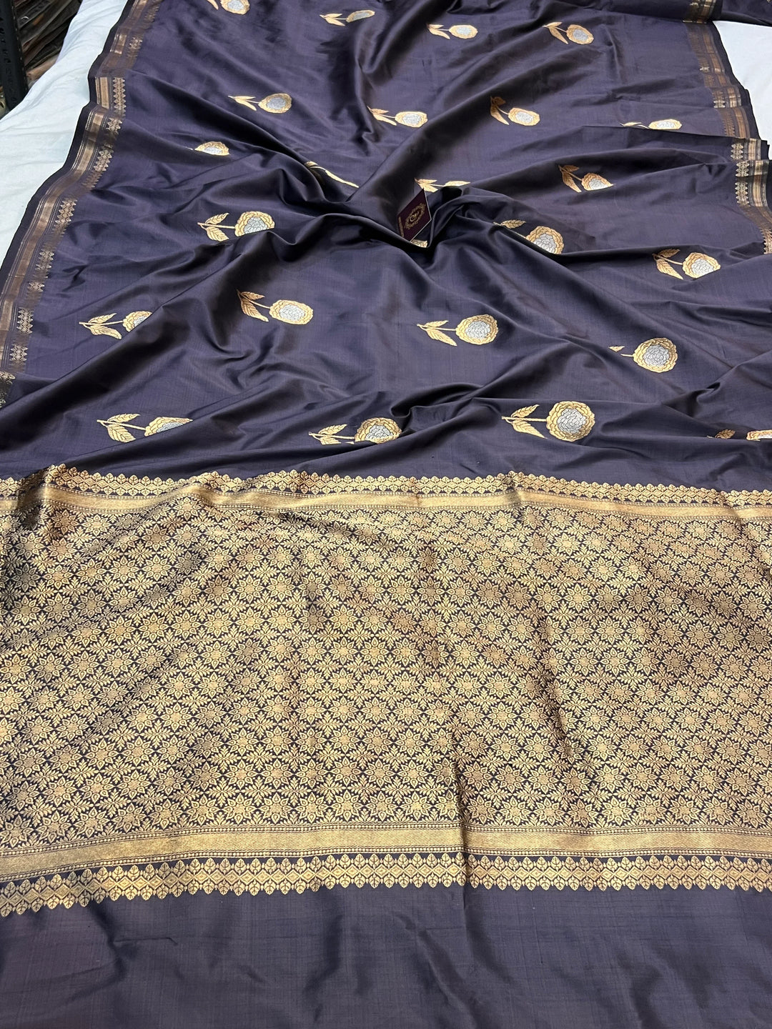 Gray Pure Katan Silk Handloom Banarasi Saree