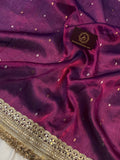 Wine Pure Banarasi Handloom Tissue Silk Saree - Aura Benaras