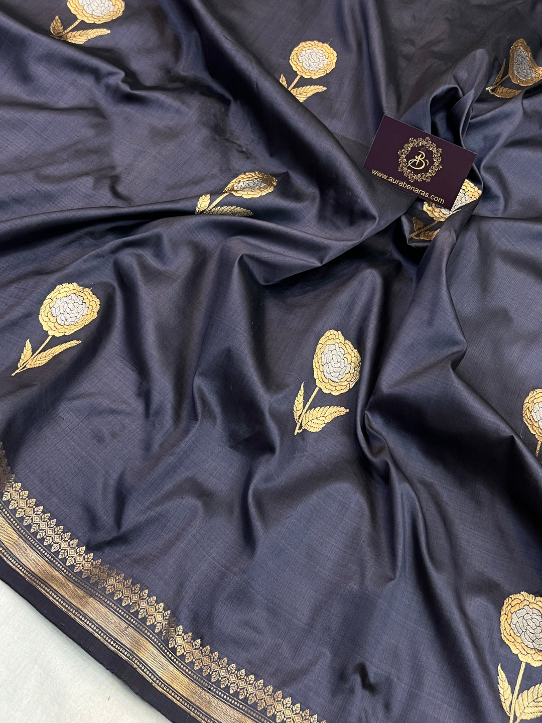 Gray Pure Katan Silk Handloom Banarasi Saree