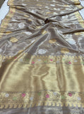 Silver Pure Banarasi Handloom Tissue Silk Saree