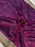 Wine Pure Banarasi Handloom Tissue Silk Saree - Aura Benaras