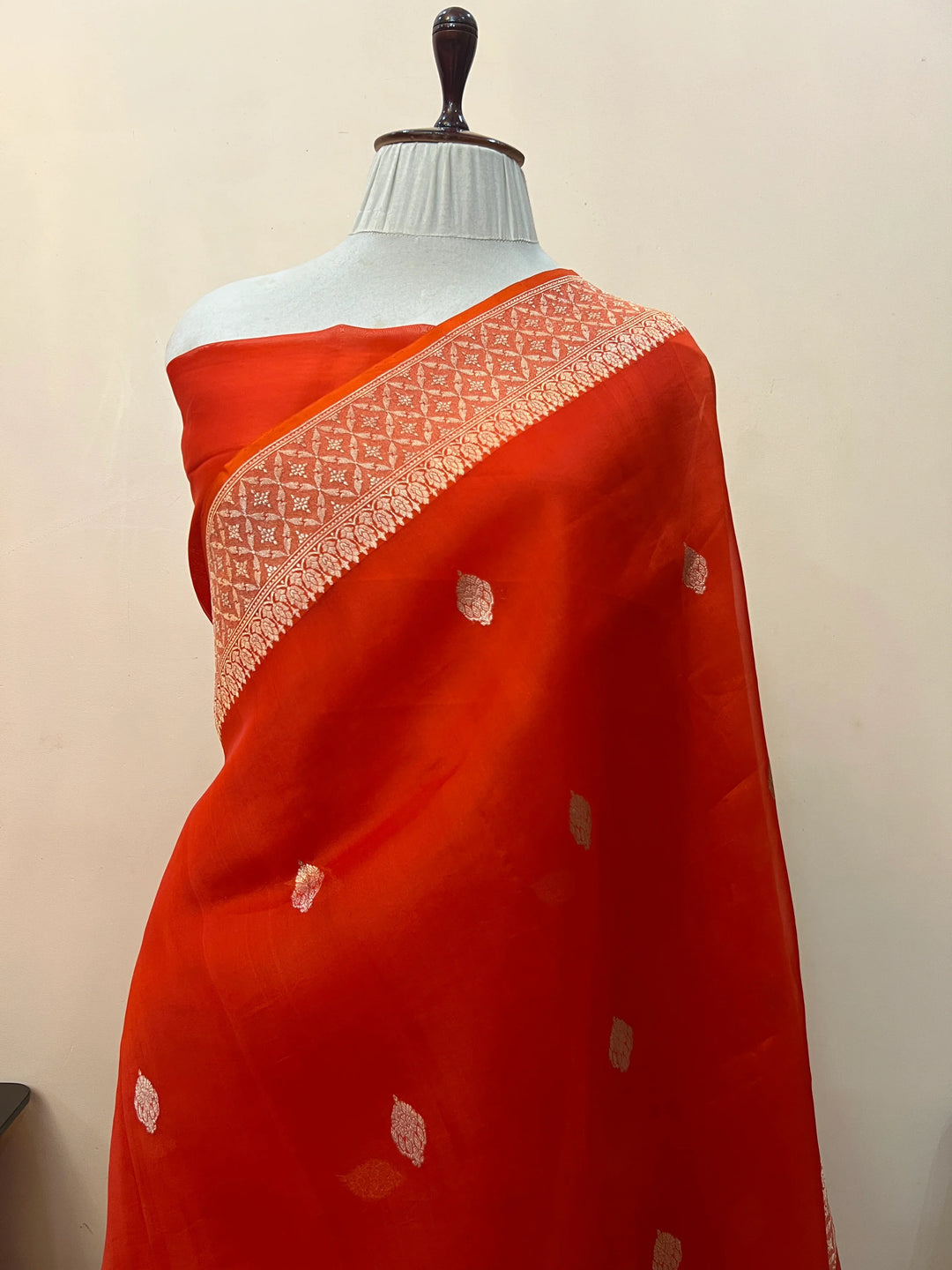 Orange Pure Kora Silk Handloom Banarasi Saree