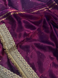 Wine Pure Banarasi Handloom Tissue Silk Saree - Aura Benaras