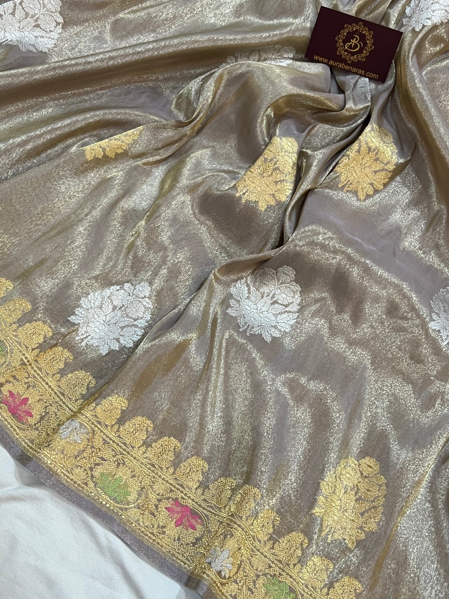 Buy online Pure Tissue Silk Saree with Kashmiri Embroidery Work -  Yellow-AF929