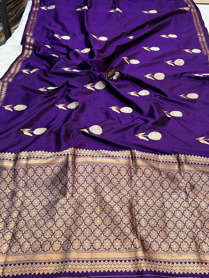 Deep Purple Pure Katan Silk Handloom Banarasi Saree
