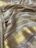 Silver Pure Banarasi Handloom Tissue Silk Saree