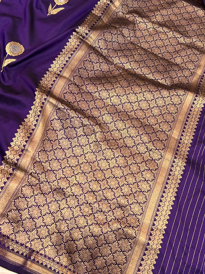 Deep Purple Pure Katan Silk Handloom Banarasi Saree