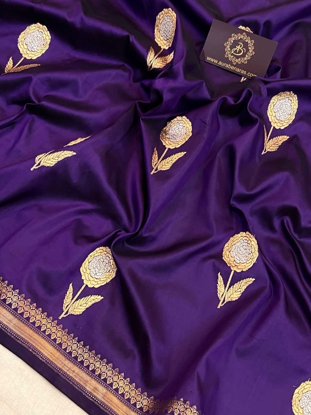 Deep Purple Pure Katan Silk Handloom Banarasi Saree