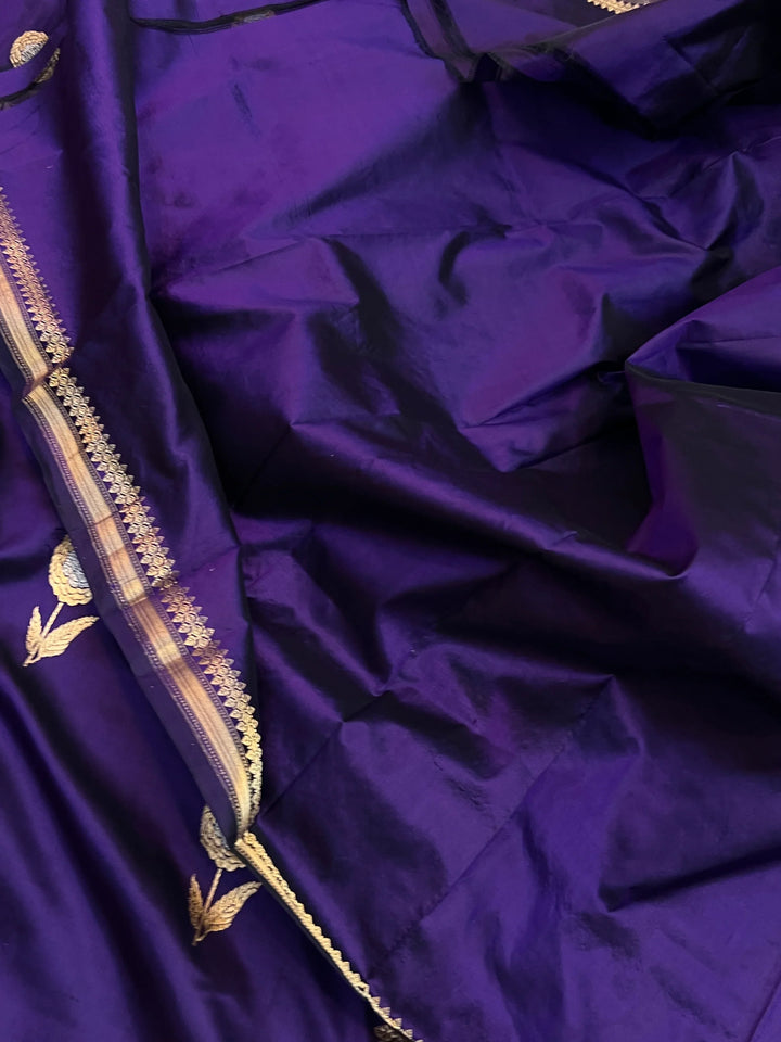 Deep Purple Pure Katan Silk Handloom Banarasi Saree