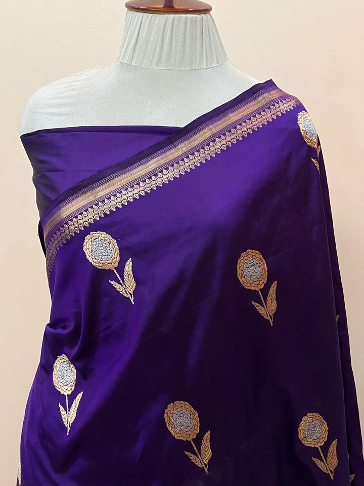 Deep Purple Pure Katan Silk Handloom Banarasi Saree