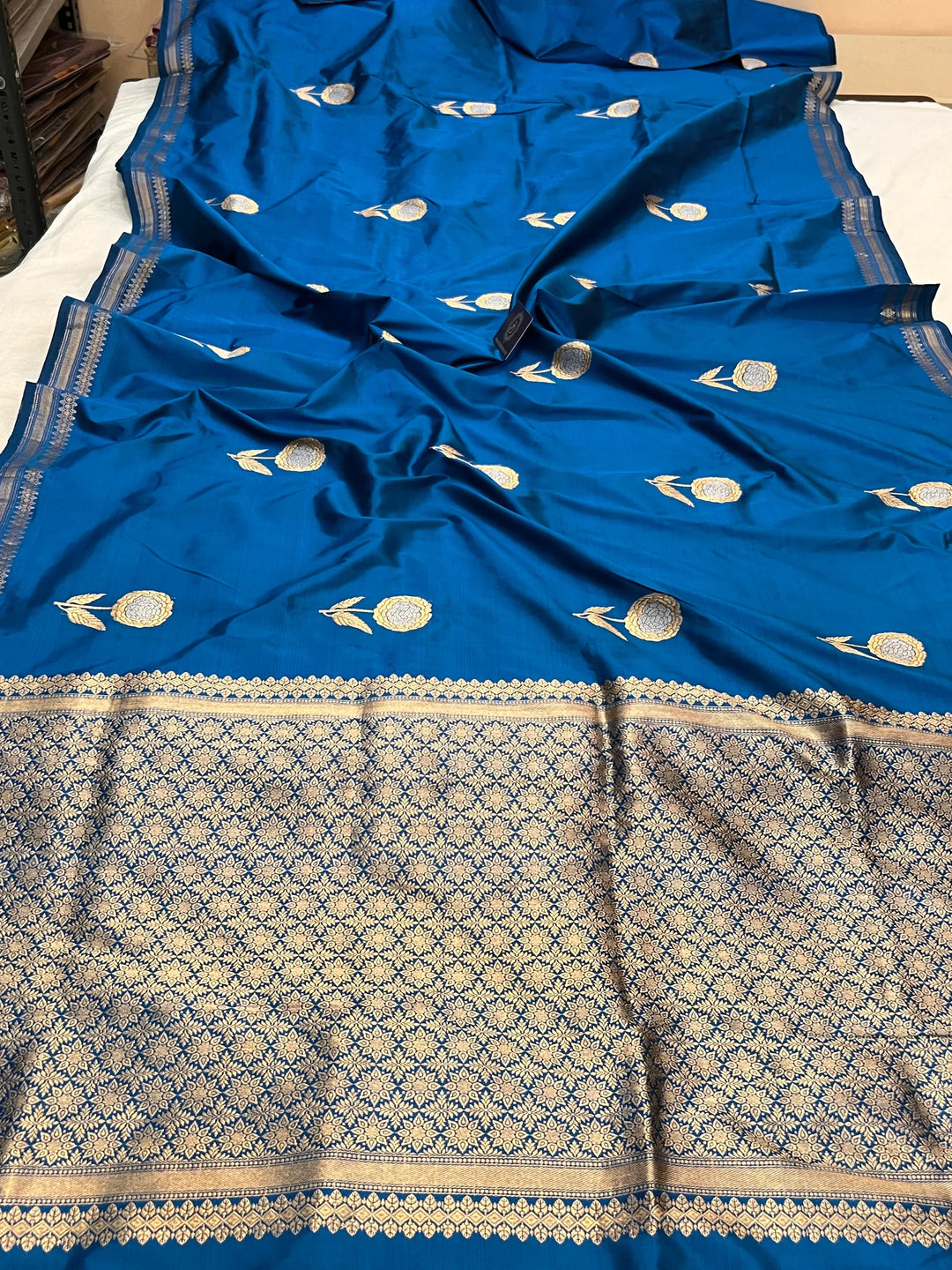 Parsion Blue Pure Katan Silk Handloom Banarasi Saree