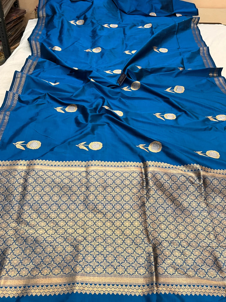 Parsion Blue Pure Katan Silk Handloom Banarasi Saree