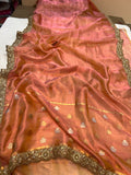 Peach Pure Banarasi Handloom Tissue Silk Saree - Aura Benaras