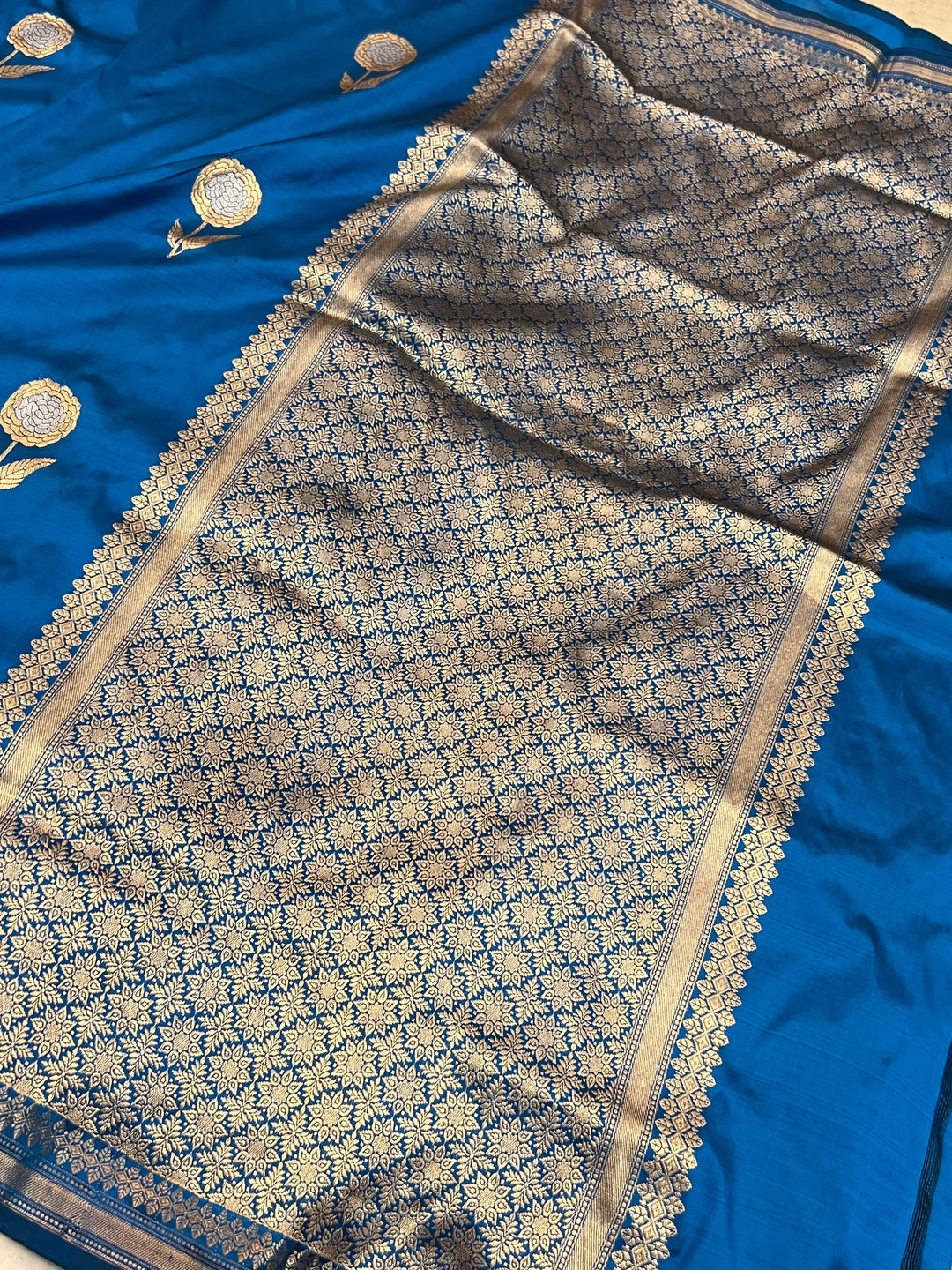 Parsion Blue Pure Katan Silk Handloom Banarasi Saree