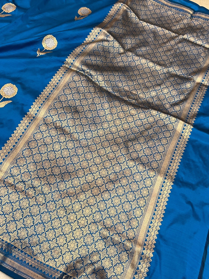 Parsion Blue Pure Katan Silk Handloom Banarasi Saree