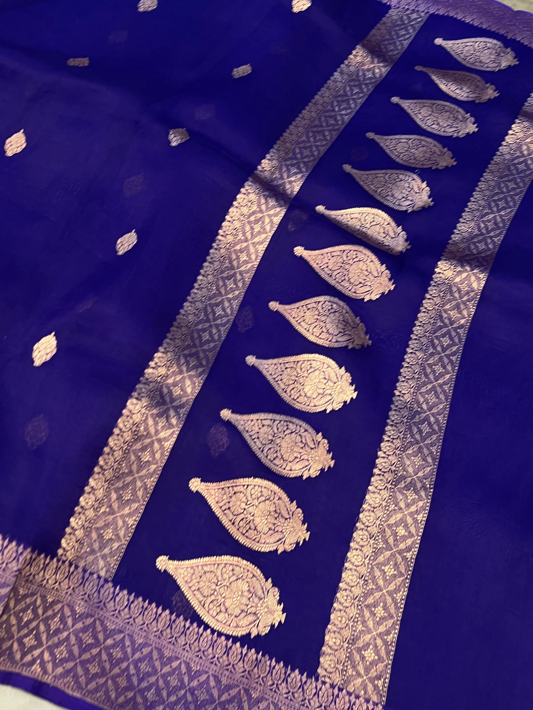 Royal Blue Pure Kora Silk Handloom Banarasi Saree