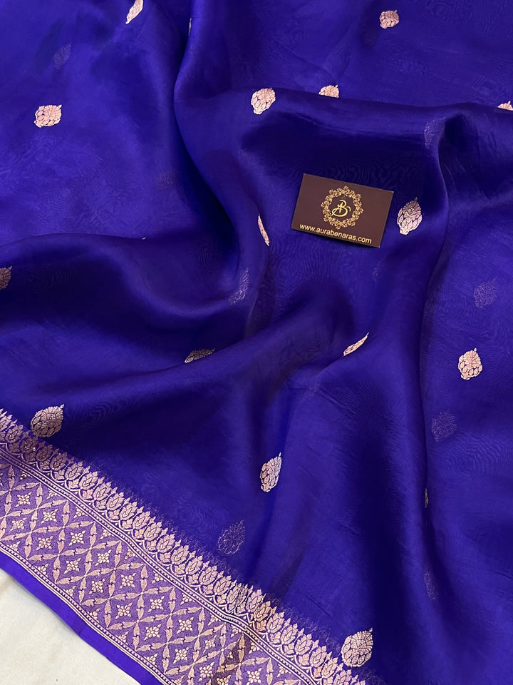 Royal Blue Pure Kora Silk Handloom Banarasi Saree