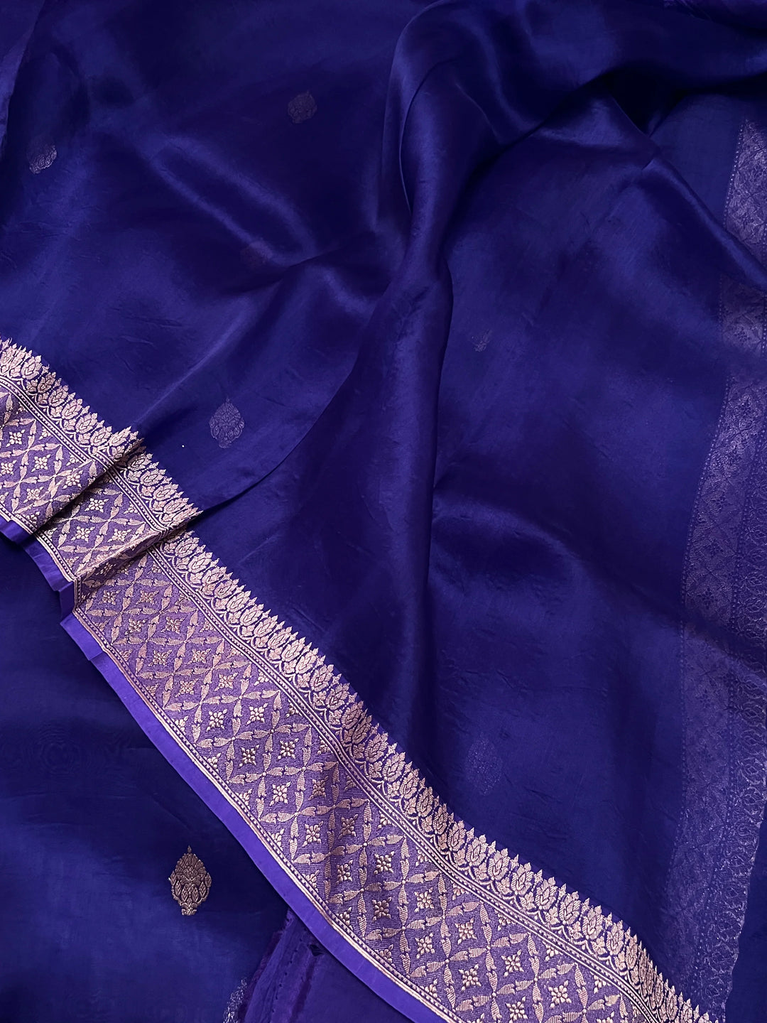 Royal Blue Pure Kora Silk Handloom Banarasi Saree