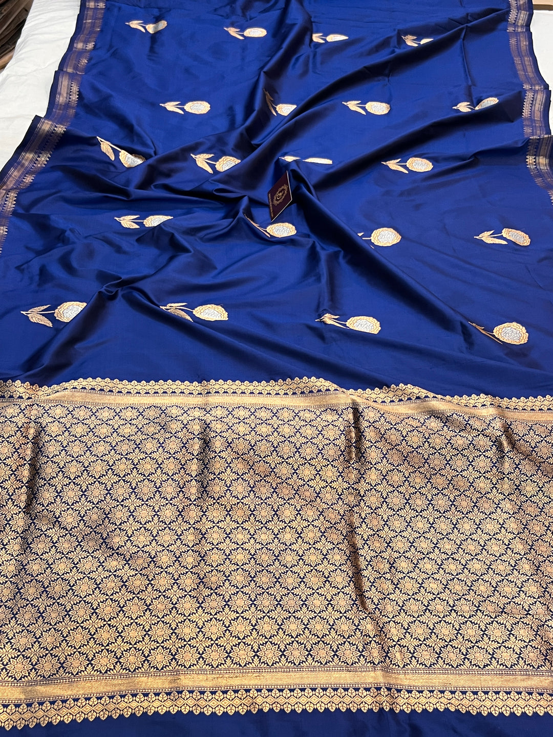Royal Blue Pure Katan Silk Handloom Banarasi Saree