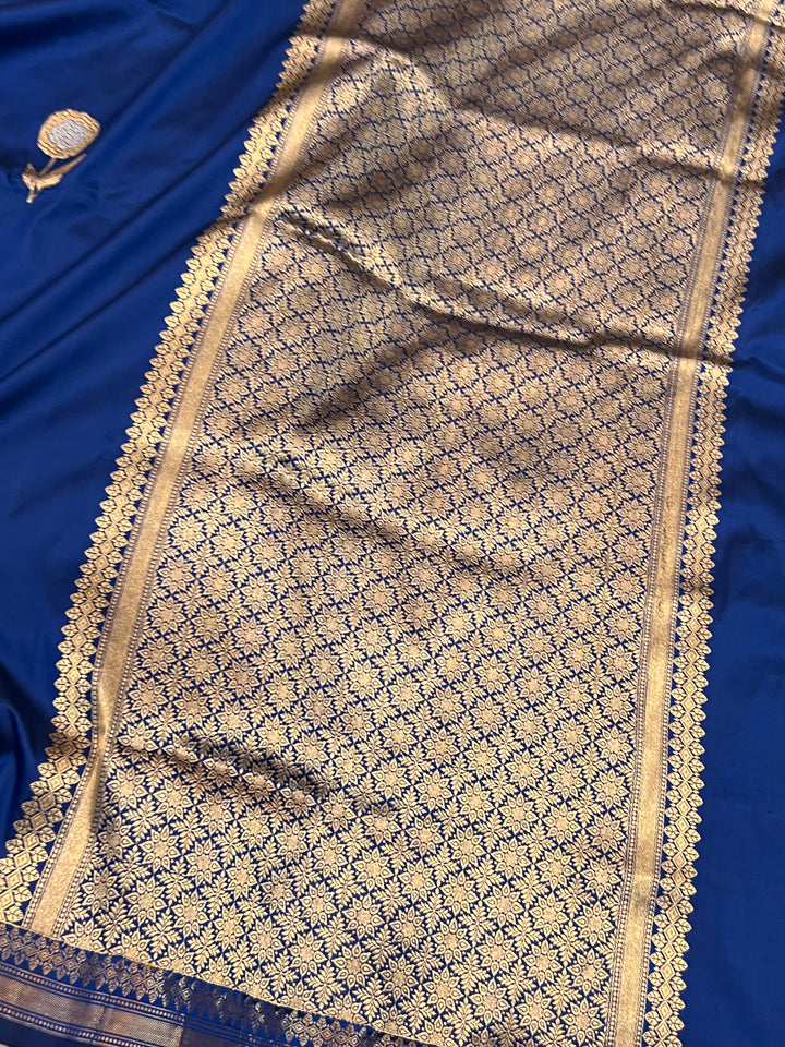 Royal Blue Pure Katan Silk Handloom Banarasi Saree