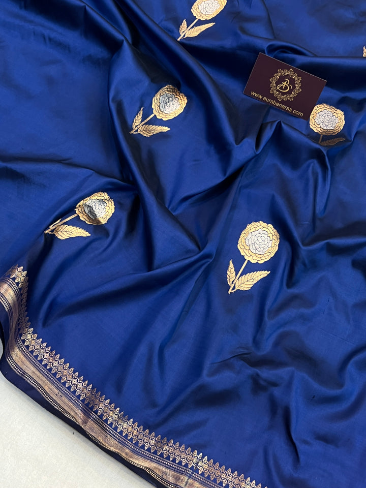 Royal Blue Pure Katan Silk Handloom Banarasi Saree