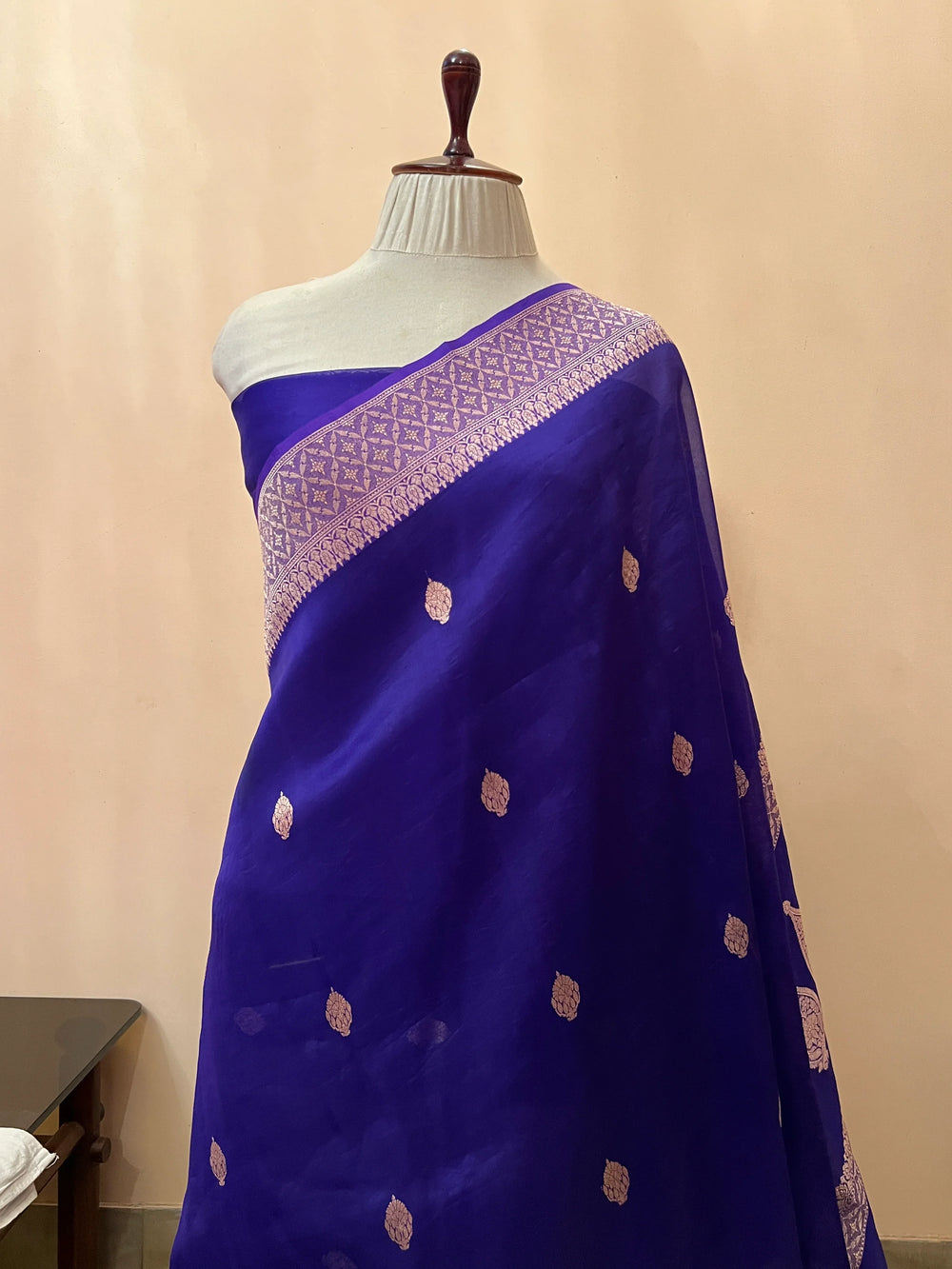 Royal Blue Pure Kora Silk Handloom Banarasi Saree