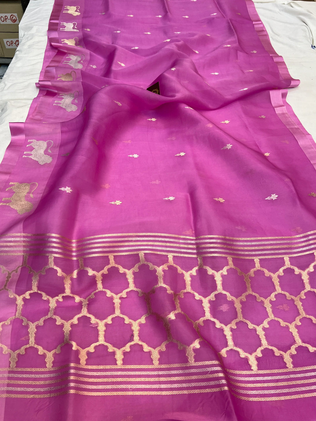Lavender Pure Kora Silk Handloom Banarasi Saree