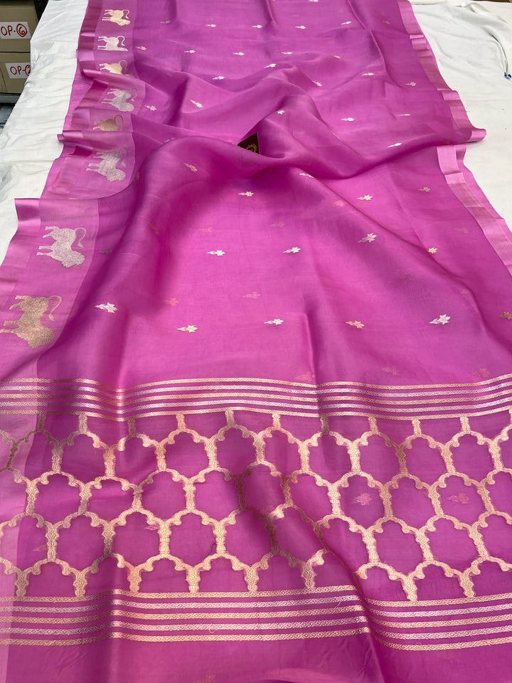 Lavender Pure Kora Silk Handloom Banarasi Saree