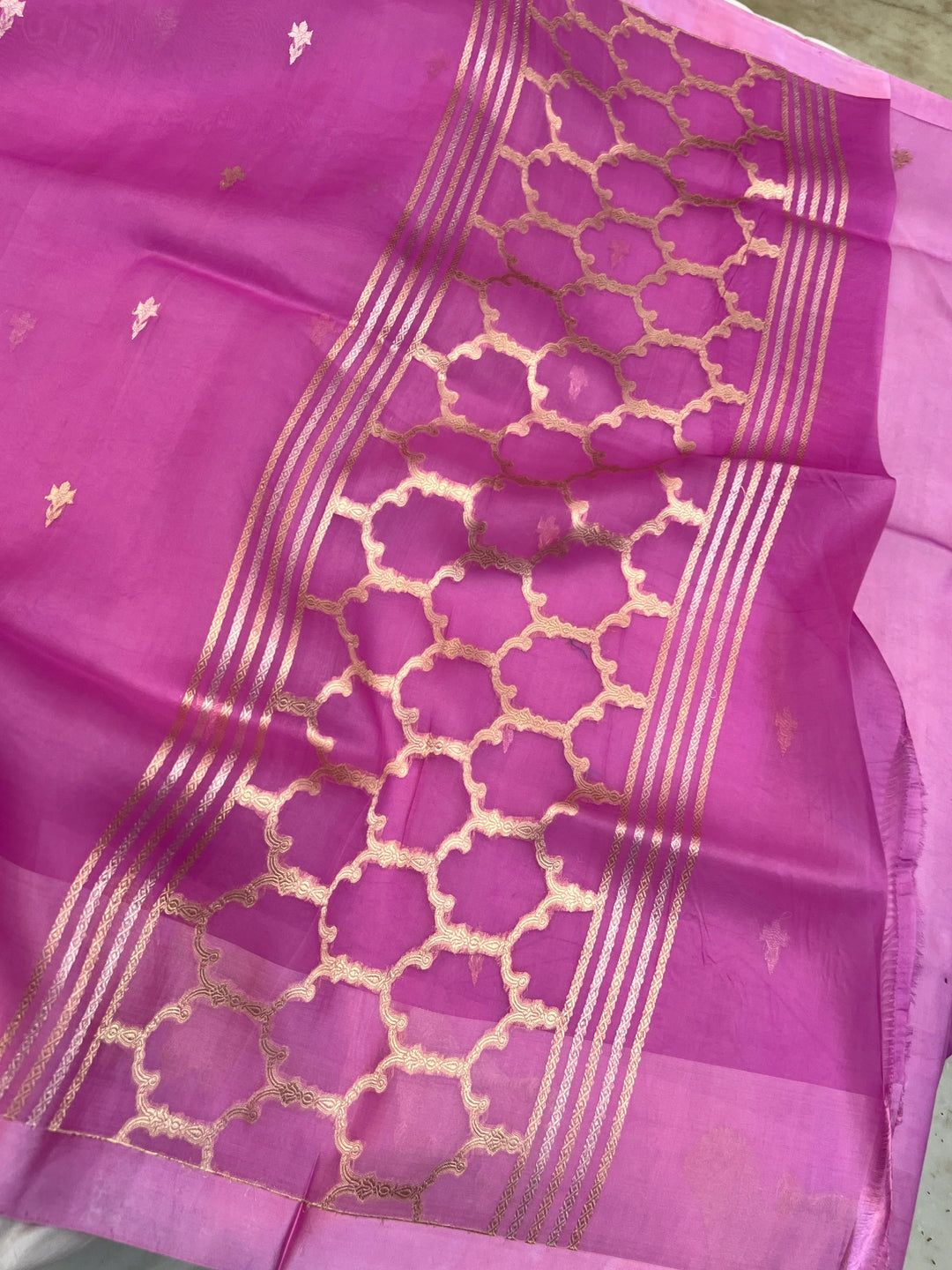 Lavender Pure Kora Silk Handloom Banarasi Saree